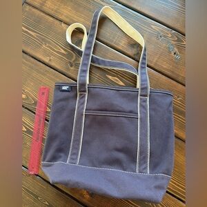 Lands' End Navy Blue Canvas Tote with Cream accents